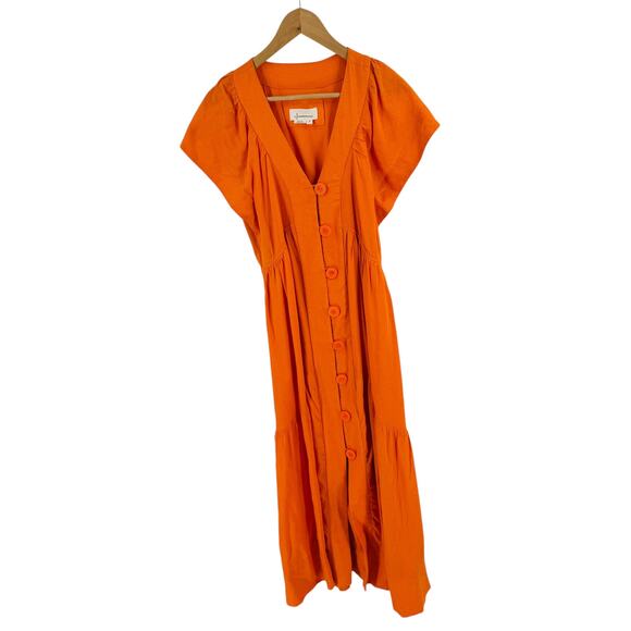 By Anthropologie Renee Flutter Sleeve Linen Blend Mini Dress Orange Size M - Picture 12 of 12